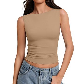 Avidlove Boat Neck Tops for Women Seamless Double Lined Tank Top Cute Basic Fitted Summer Going Out