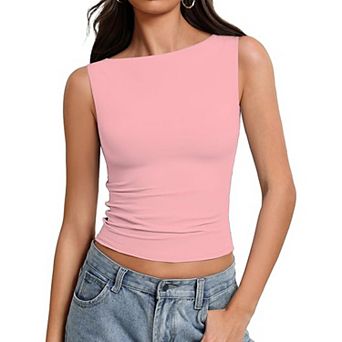 Avidlove Boat Neck Tops for Women Seamless Double Lined Tank Top Cute Basic Fitted Summer Going Out