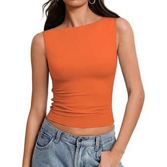 Avidlove Boat Neck Tops for Women Seamless Double Lined Tank Top Cute Basic Fitted Summer Going Out