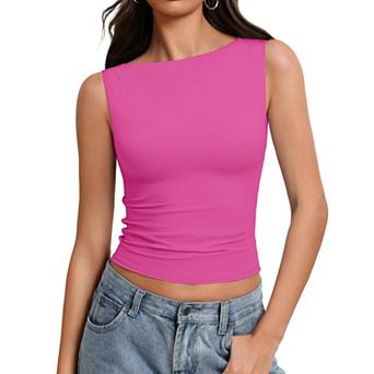 Avidlove Boat Neck Tops for Women Seamless Double Lined Tank Top Cute Basic Fitted Summer Going Out