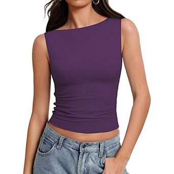Avidlove Boat Neck Tops for Women Seamless Double Lined Tank Top Cute Basic Fitted Summer Going Out