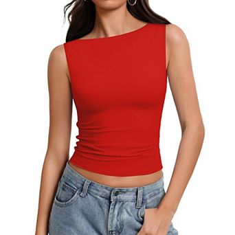 Avidlove Boat Neck Tops for Women Seamless Double Lined Tank Top Cute Basic Fitted Summer Going Out