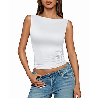 Avidlove Boat Neck Tops for Women Seamless Double Lined Tank Top Cute Basic Fitted Summer Going Out