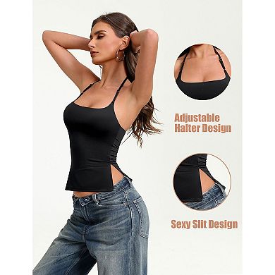Avidlove Halter Tops for Women Going Out Side Split Backless YK Double Lined Cute Crop Tank