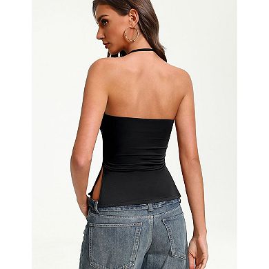 Avidlove Halter Tops for Women Going Out Side Split Backless YK Double Lined Cute Crop Tank