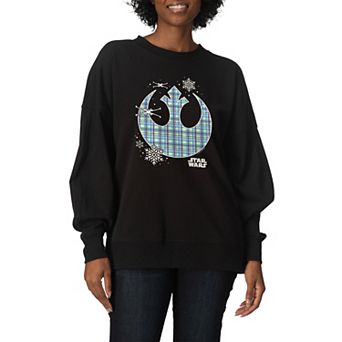 Women's Star Wars Holiday Plaid Rebel Icon Oversized Fleece Crew Sweatshirt