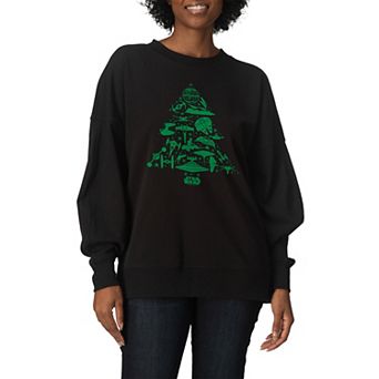 Women's Star Wars Ships Christmas Tree Oversized Fleece Crew Sweatshirt
