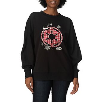 Women's Star Wars Holiday Plaid Empire Icon Oversized Fleece Crew Sweatshirt