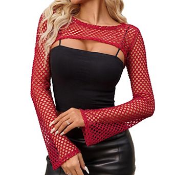 Avidlove Mesh Long Sleeve Tops for Women Crochet Tops Fishnet Sheer Shirt Yk Top Clubwear