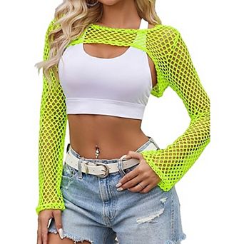 Avidlove Mesh Long Sleeve Tops for Women Crochet Tops Fishnet Sheer Shirt Yk Top Clubwear