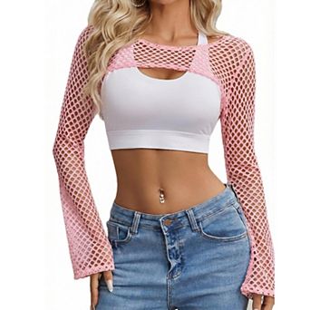 Avidlove Mesh Long Sleeve Tops for Women Crochet Tops Fishnet Sheer Shirt Yk Top Clubwear
