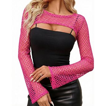 Avidlove Mesh Long Sleeve Tops for Women Crochet Tops Fishnet Sheer Shirt Yk Top Clubwear