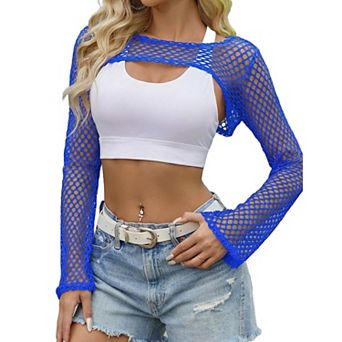 Avidlove Mesh Long Sleeve Tops for Women Crochet Tops Fishnet Sheer Shirt Yk Top Clubwear