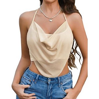 Avidlove Going Out Tops for Women Cowl Neck Cami Top Halter Camisole Tops Mesh Crop Top