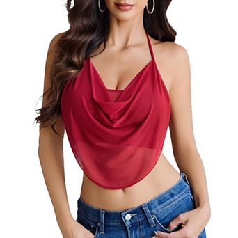 Avidlove Going Out Tops for Women Cowl Neck Cami Top Halter Camisole Tops Mesh Crop Top