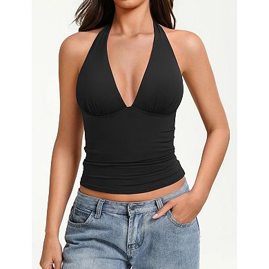 Avidlove Halter Tops for Women Double Lined Basic Tank Top Trendy Summer Backless Deep V Neck
