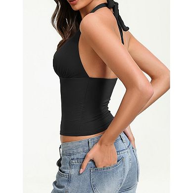 Avidlove Halter Tops for Women Double Lined Basic Tank Top Trendy Summer Backless Deep V Neck