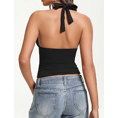 Avidlove Halter Tops for Women Double Lined Basic Tank Top Trendy Summer Backless Deep V Neck
