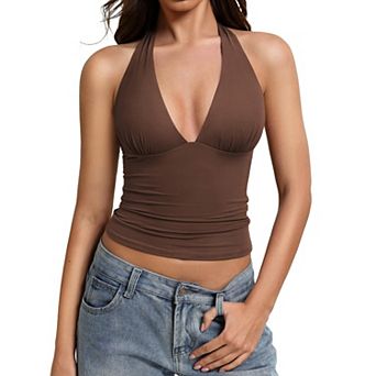 Avidlove Halter Tops for Women Double Lined Basic Tank Top Trendy Summer Backless Deep V Neck