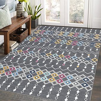 Washable Boho Braided Printed Small Entryway Area Rug Doormat