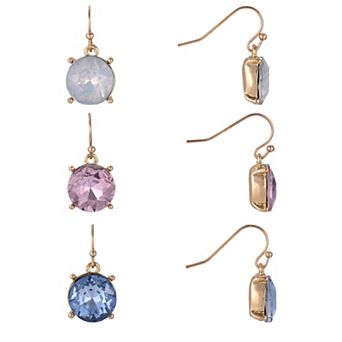 Emberly Gold Tone Pink Faceted Stone Trio Earring Set