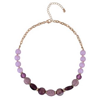 Emberly Gold Tone Pink Beaded Collar Necklace