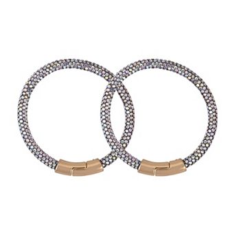 Emberly Gold Tone Polished 2 pc Pave Stone Bracelet Set with Magnetic Closure
