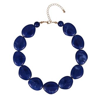 Emberly Gold Tone Polished Chunky Blue Bead Collar Necklace