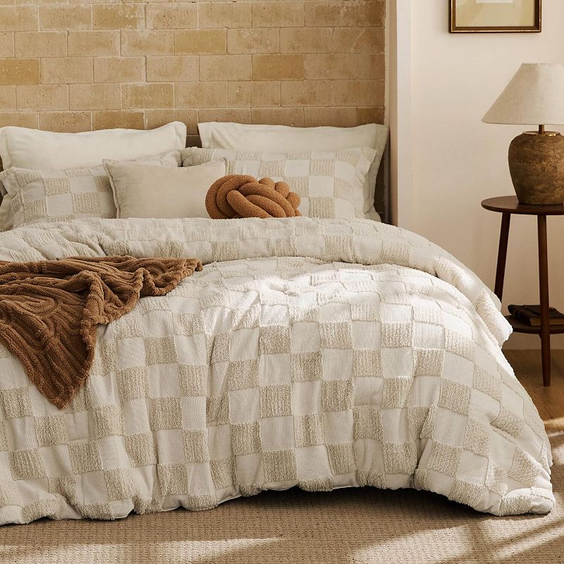 Bedsure Boho Tufted Checkered Comforter Set with Shams