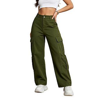 Womens High Waisted Wide Leg Cargo Pants With Multi Pocket Design Casual Pants