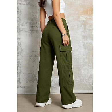Womens High Waisted Wide Leg Cargo Pants With Multi Pocket Design Casual Pants