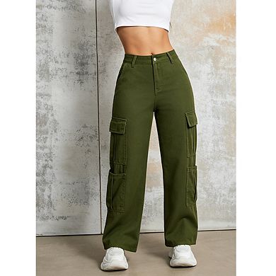 Womens High Waisted Wide Leg Cargo Pants With Multi Pocket Design Casual Pants