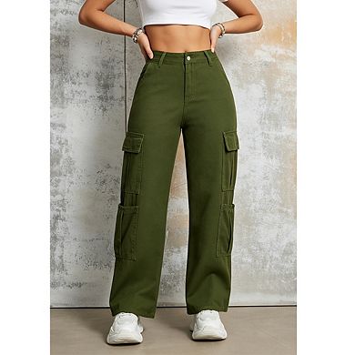 Womens High Waisted Wide Leg Cargo Pants With Multi Pocket Design Casual Pants