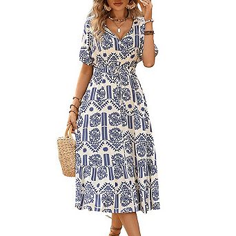 Women Summer Flowy Casual A-Line Midi Dress Beach Vacation Sundresses