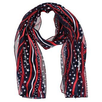 CTM Women's Satin American Stars and Stripes Lightweight Scarf
