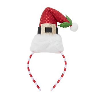 Santa Hat Headband With Plush Trim & Striped Band