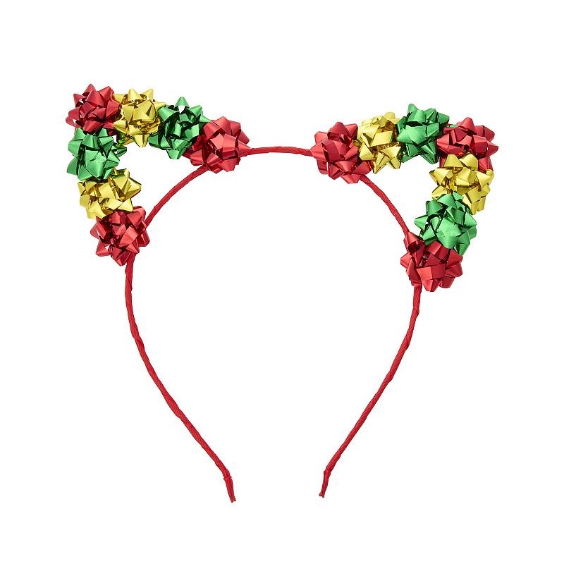 Christmas Gift Bow Cat Ears Headband, Red