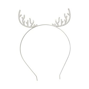 Silver Tone Rhinestone Antlers Polished Headband