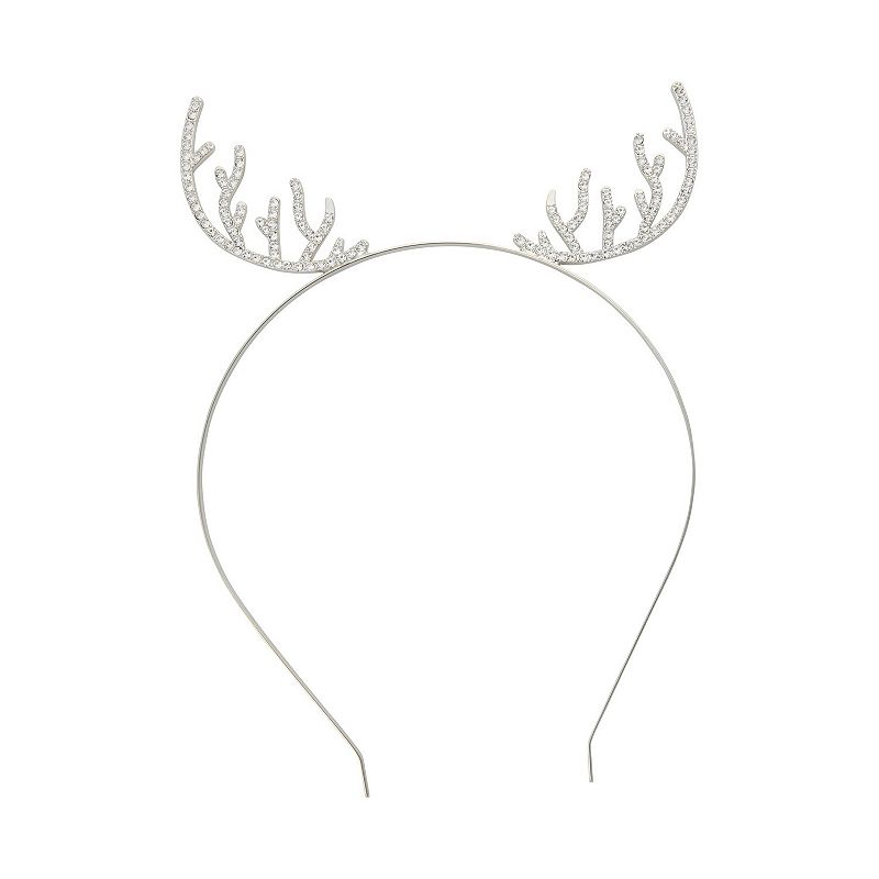 Silver Tone Rhinestone Antlers Polished Headband, None