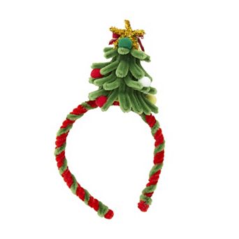Christmas Tree Headband With Pom Poms & Star Decoration