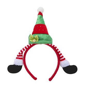 Christmas Elf Headband With Striped Ears & Bell Detail