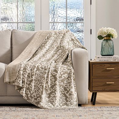 Tahari Home Capri Reversible Printed Plush Throw Blanket