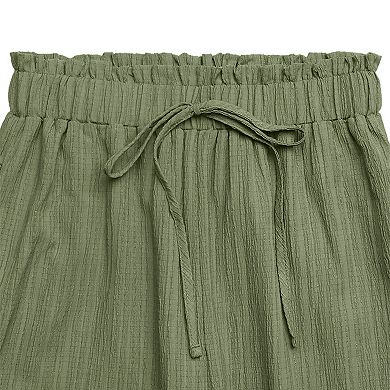 Womens High Waisted Crinkled Wide Leg Pants Casual Drawstring Summer Trousers