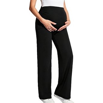 Womens Maternity Wide Leg Pants Over The Belly Stretch Pregnancy Trousers