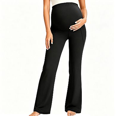 Womens Maternity Flared Leg Pants Over The Belly Stretchy Pregnancy Trousers