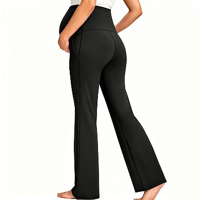 Womens Maternity Flared Leg Pants Over The Belly Stretchy Pregnancy Trousers