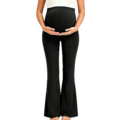 Womens Maternity Flared Leg Pants Over The Belly Stretchy Pregnancy Trousers
