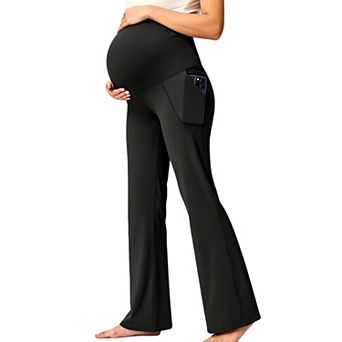 Womens Maternity Flared Leg Pants Over The Belly Stretchy Pregnancy Trousers