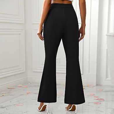 Womens High Waisted Slit Hem Flared Pants Work Office Dress Trousers