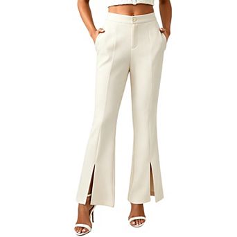Womens High Waisted Slit Hem Flared Pants Work Office Dress Trousers